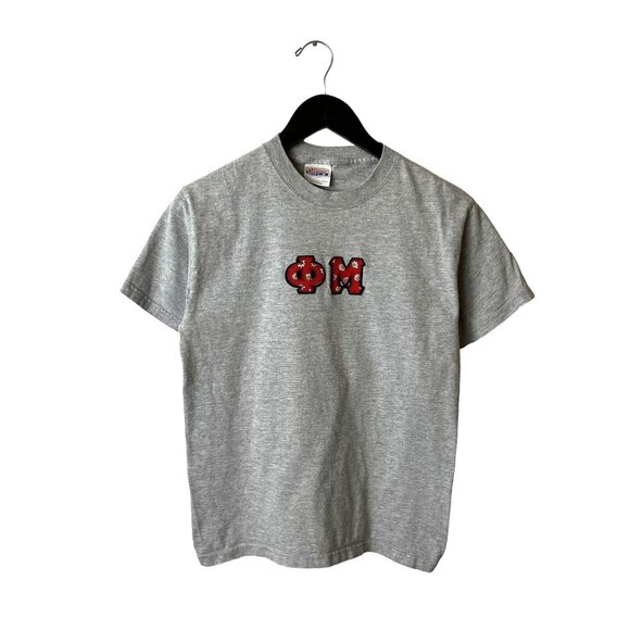 Vintage Y2K Omega Mu T Shirt Adult Gray Small S Patch Tee 50/50 Top Short Sleeve - Picture 1 of 14